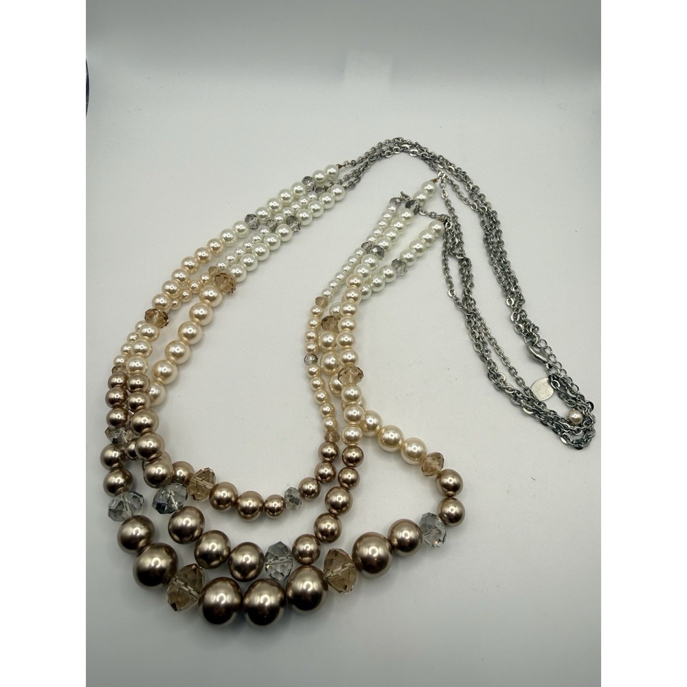 White House Black Market Beaded Necklace Faux Pearl Rhinestone Multistrand 30"